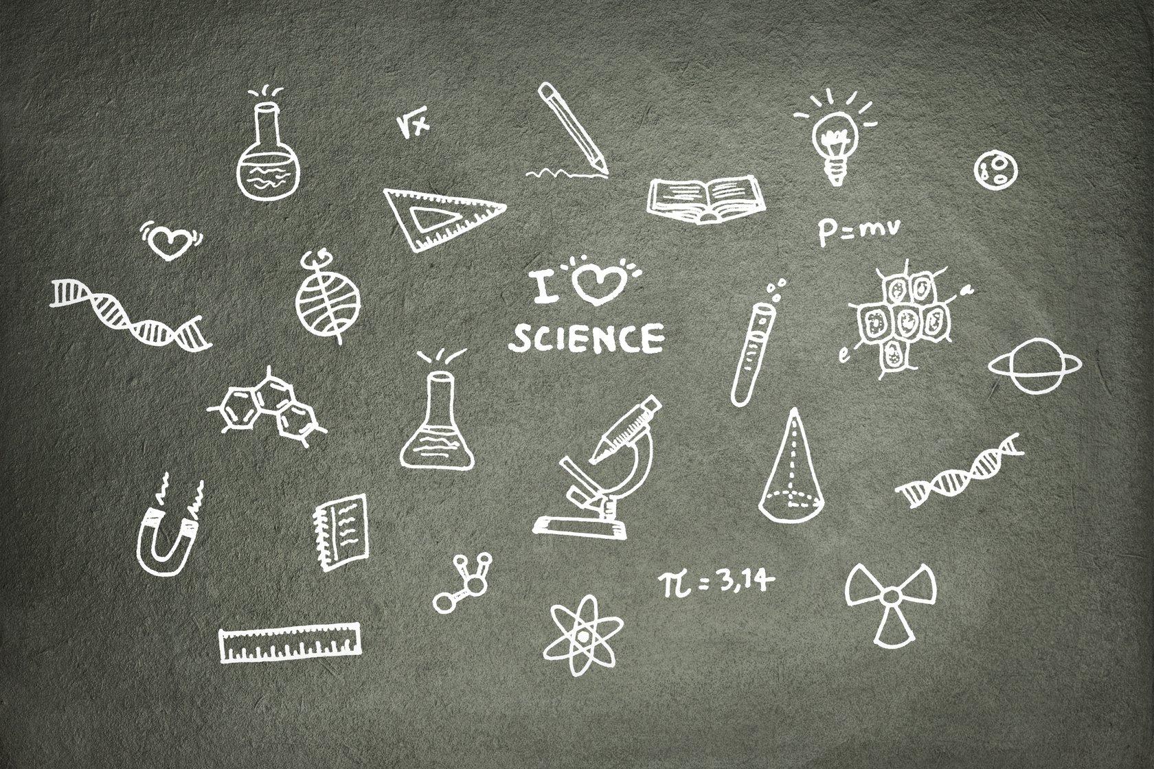 I Love Science - Cute Hand drawn Symbols on Blackboard